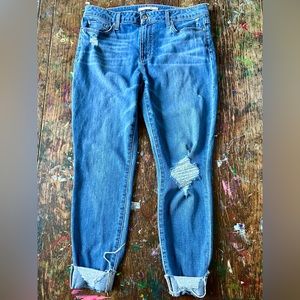 Joe’s Jeans midrise distressed light wash cuffed hem